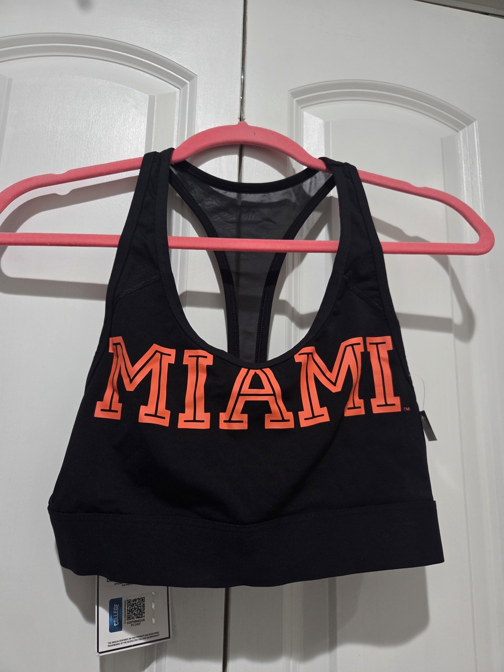 Pink Victoria's Secret Black Sports Bra with Neon Orange MIAMI Graphic